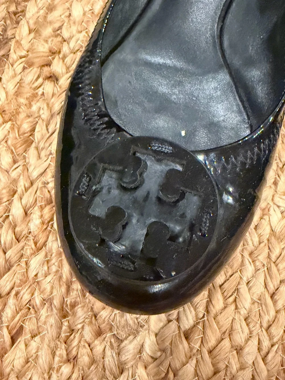 Tory Burch Black Patent Logo Round-Toe Ballet Flats